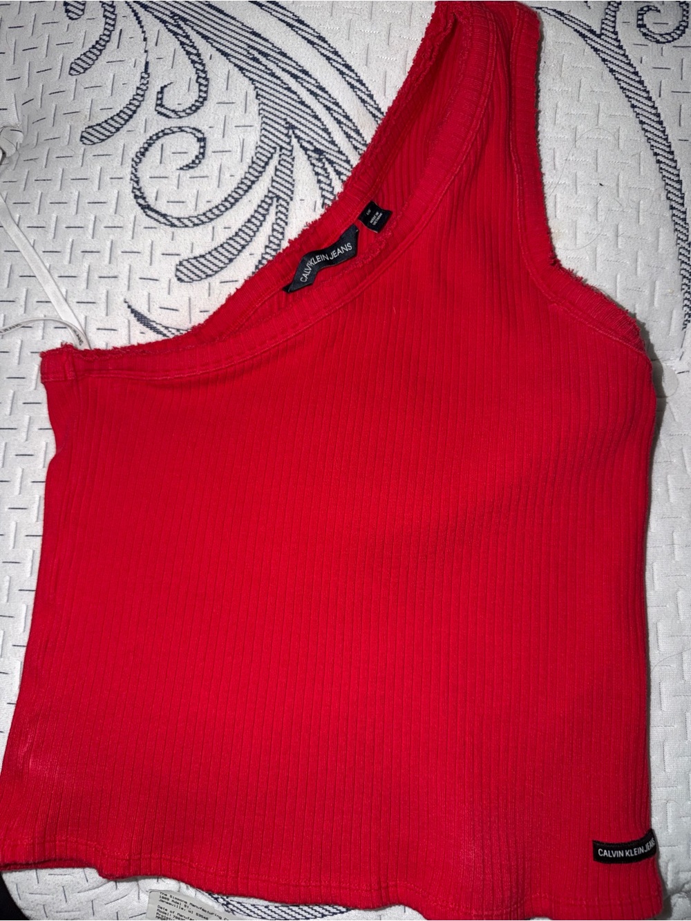 Calvin Klein Jeans Red Asymmetric Ribbed Tank